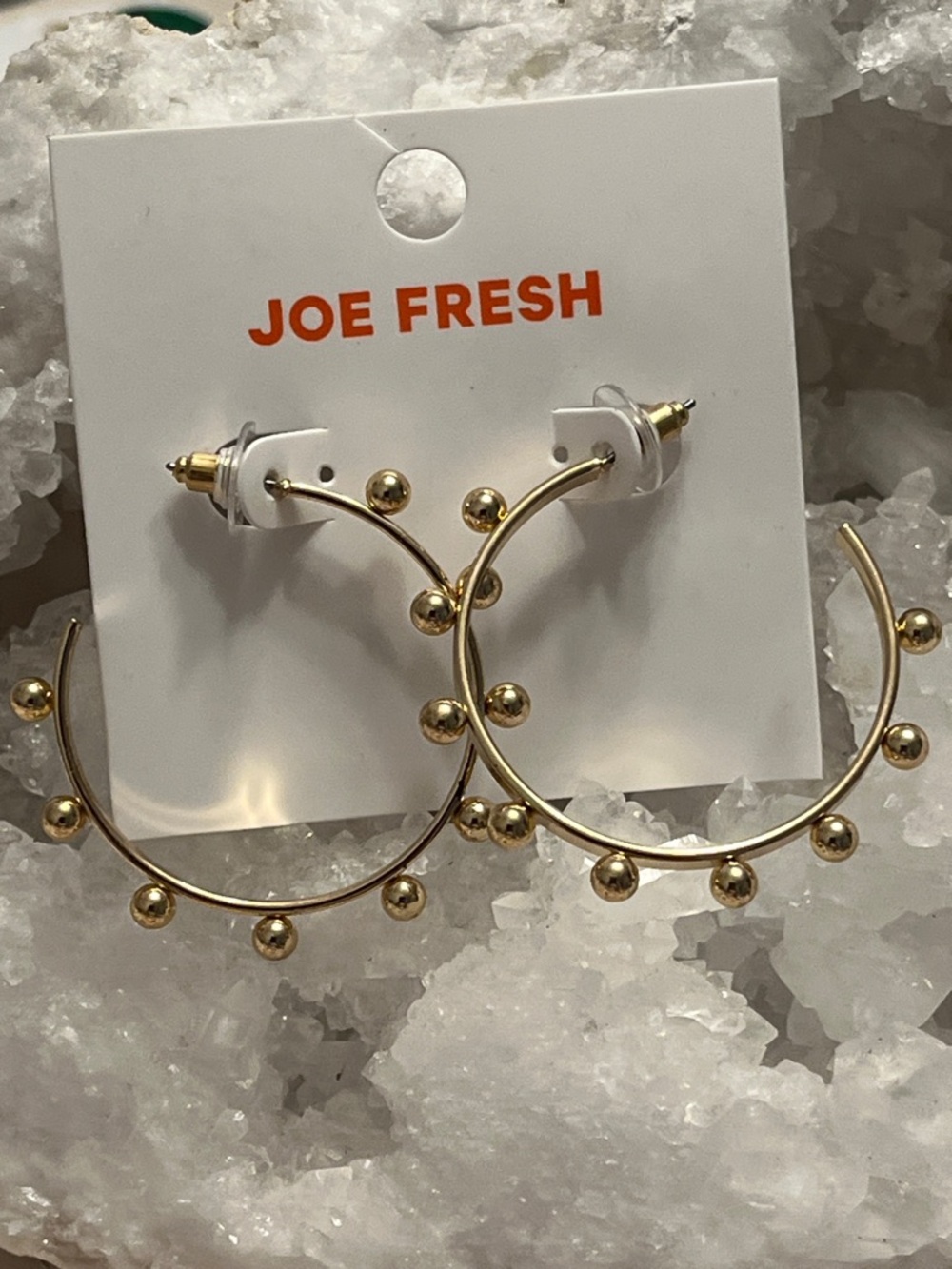 😍SHOW SPECIAL E14 NWT JOE FRESH Goldtone Round Hoop Fashion Earrings Gold Balls - Picture 2 of 6